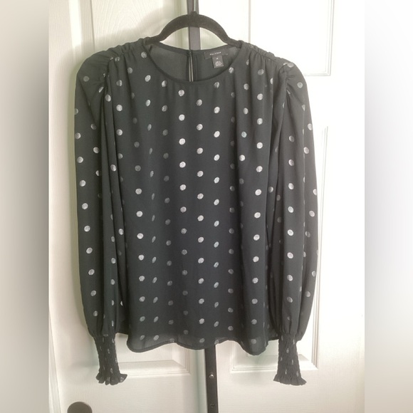 Halogen Tops - Halogen Black and Silver Polka Dot Blouse, size Medium